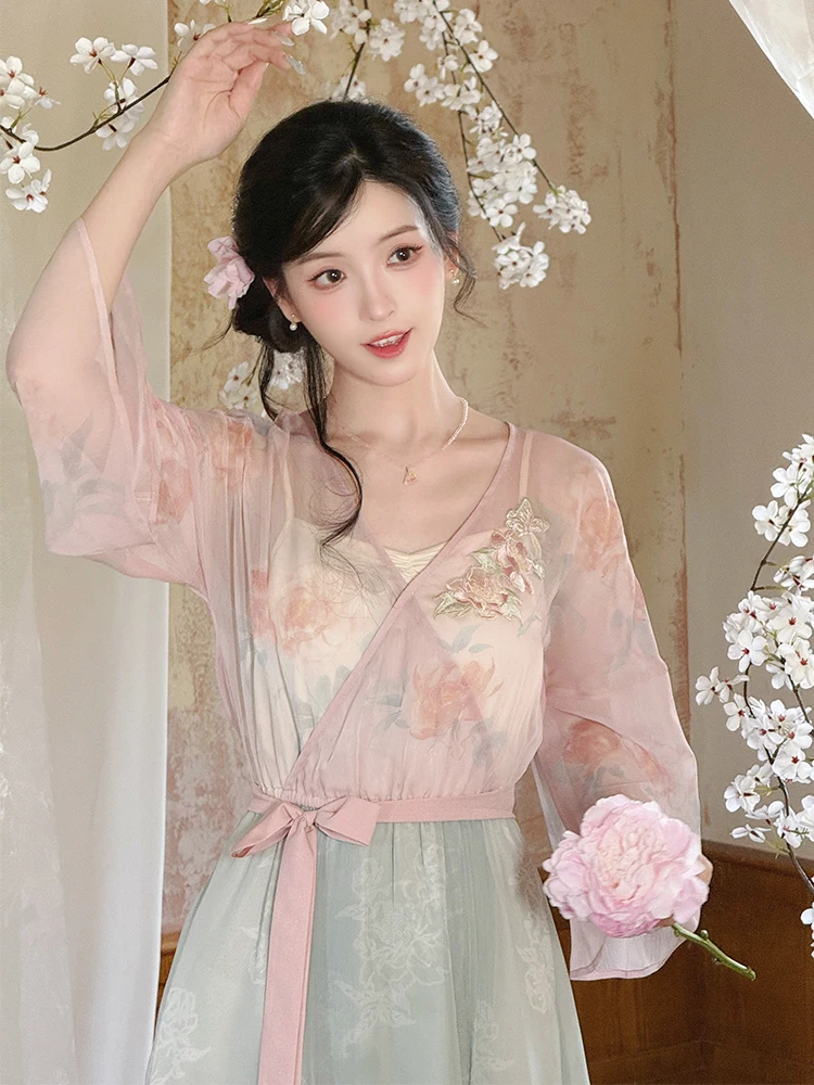 

Традиционное китайское платье Ханьфу Chuan Dai iguang Peony Beau с цветочным принтом, цельное, летнее, в китайском стиле