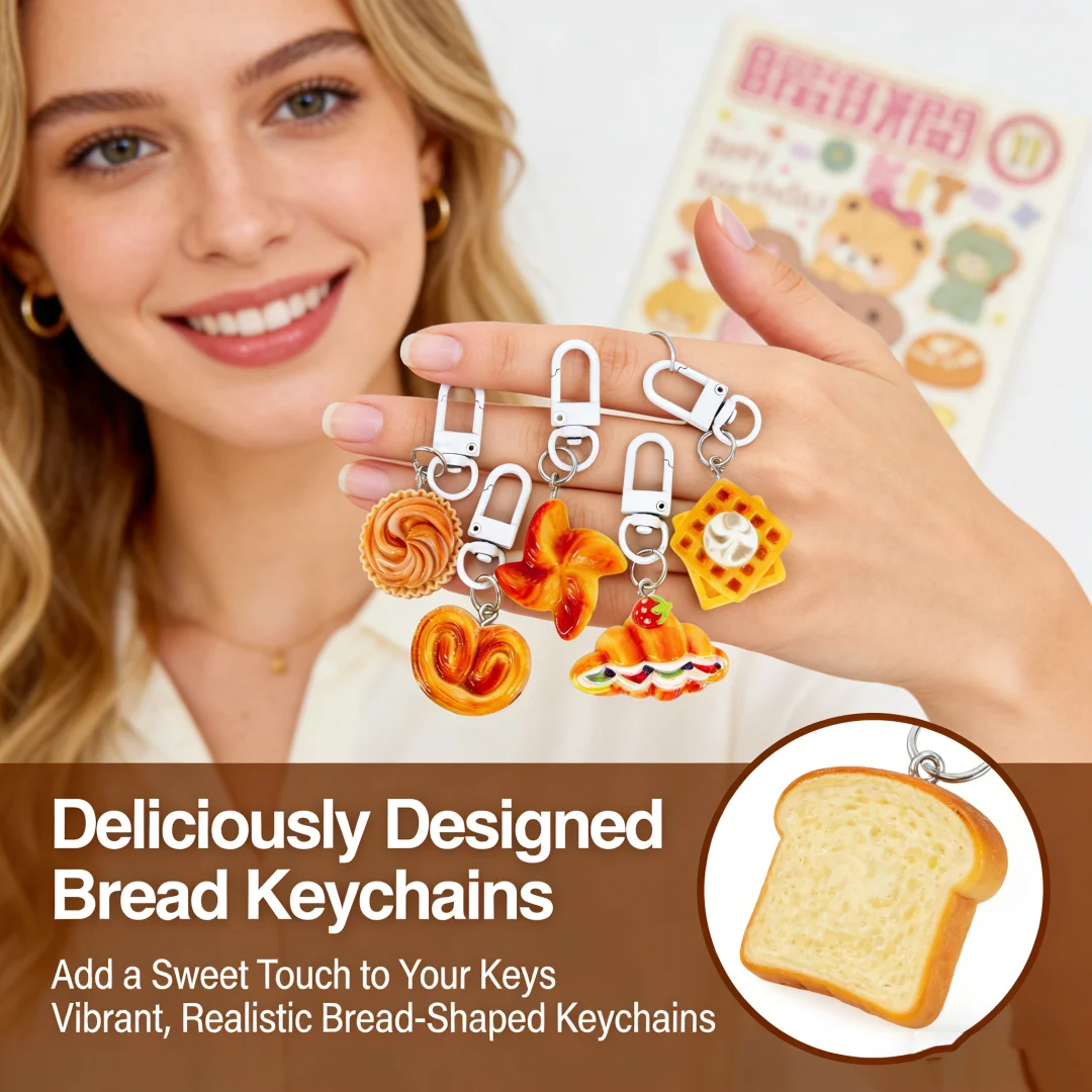 Cute Bakery Themed Keychain 3D Resin Pastry Keyrings Bags Handmade Food Backpacks Charms Keychains Novelty Gifts for Food Lovers