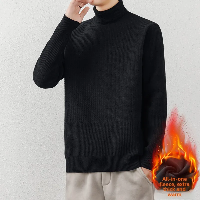 

Утепленный мужской вязаный свитер с высоким воротником, цельный, для повседневной носки, теплый, зимний, цветной трикотаж