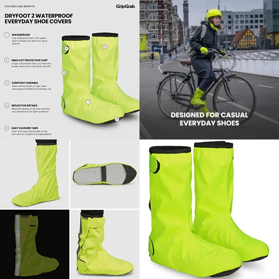 

Dryfoot 2nd Edition Bicycle Rain Overshoes Waterproof Shoe Covers for Everyday Cycling Shoes Long Bike Gaiters