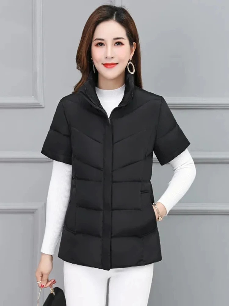 2025 New Half-Sleeved Women's Vest Shoulder Guard Middle-Aged Elderly Mom Wear Down Cotton Coat Casual Waistcoat Winter Jacket