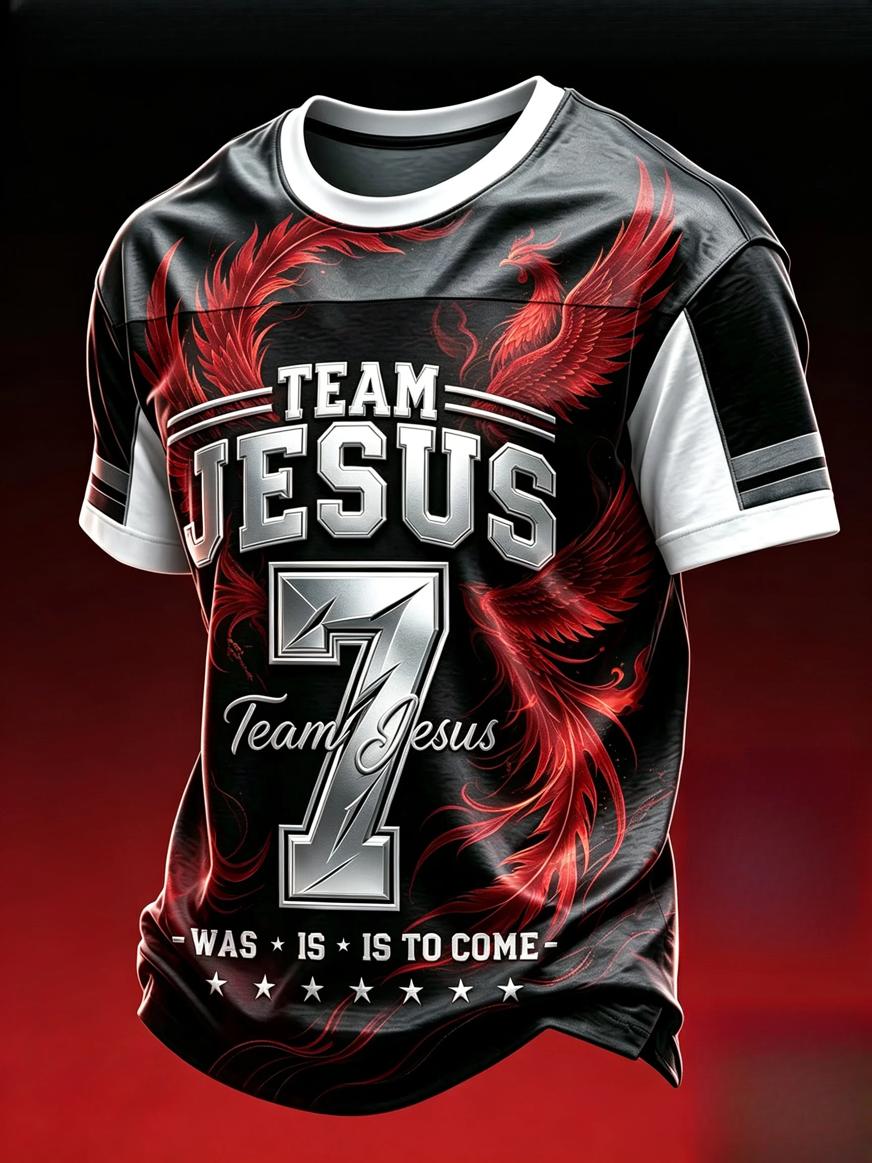 Plus Size Phoenix Jesus 7 Red Black CrewNeck Football Jersey Unisex Oversized Y2K Vintage Sporty Summer Christian Faith Gift Top