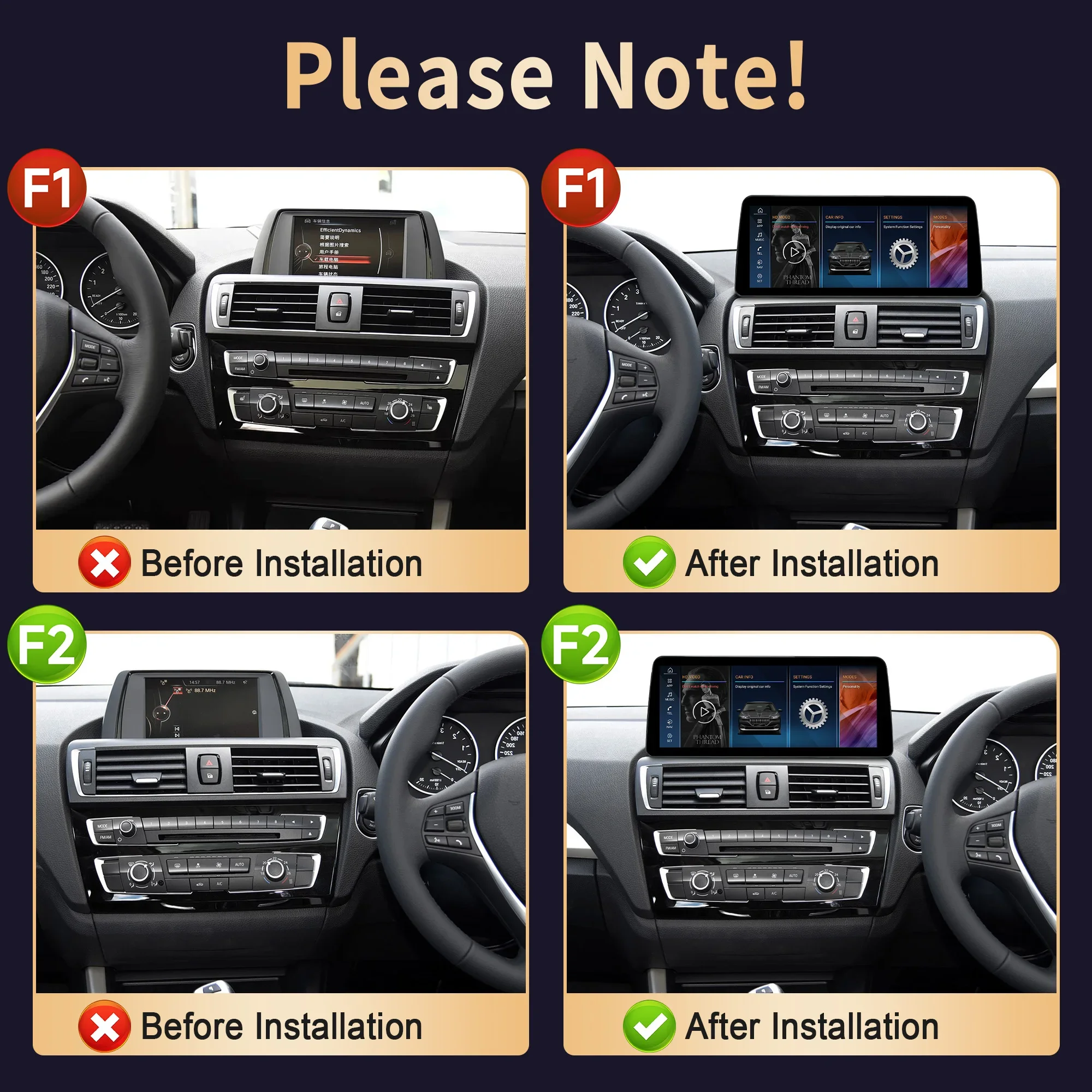 12.3'' Wireless Carplay For BMW 1 Series 2 Series F20 F21 F23 2012-2016 Snapdragon 685 Android 14 Car Radio Multimedia BT Screen