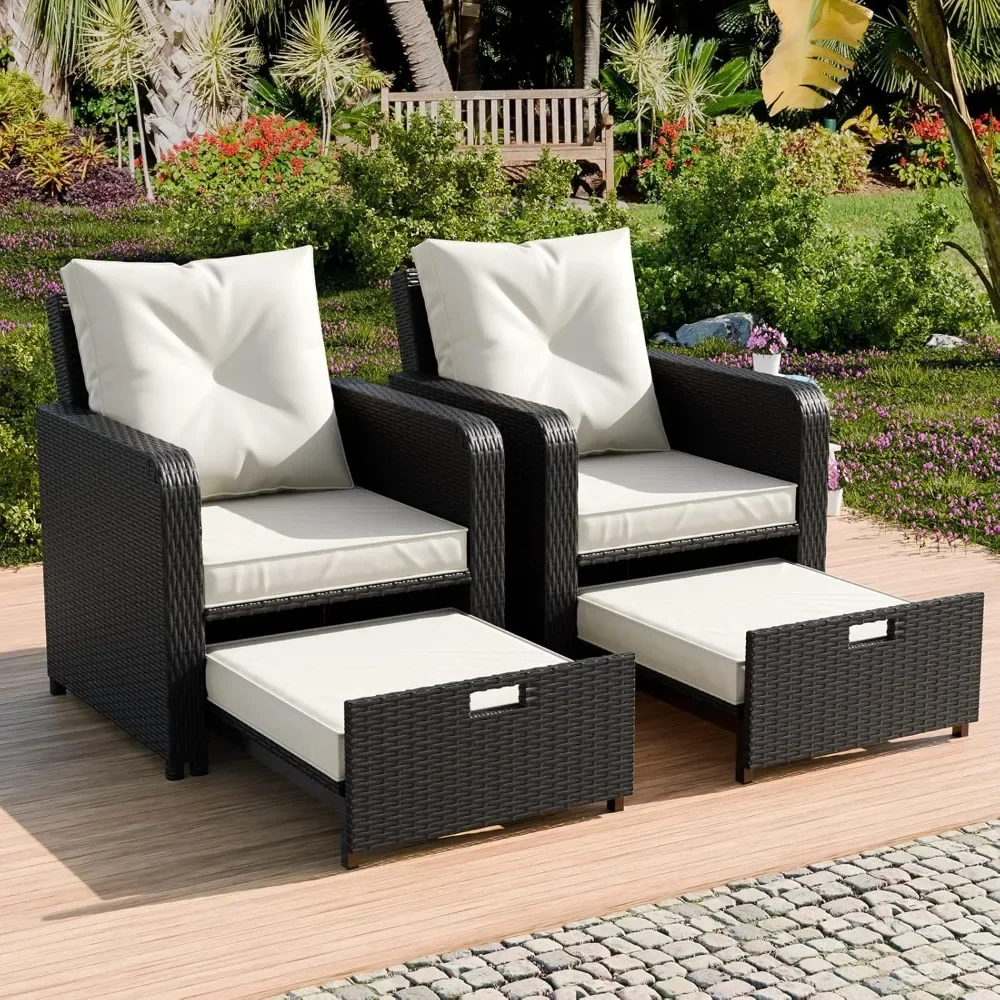 

Outdoor Rattan Daybed Set, 2 Pieces Wicker Patio Furniture with Adjustable Backrest and Waterproof Cushion, for Poolside, Garden