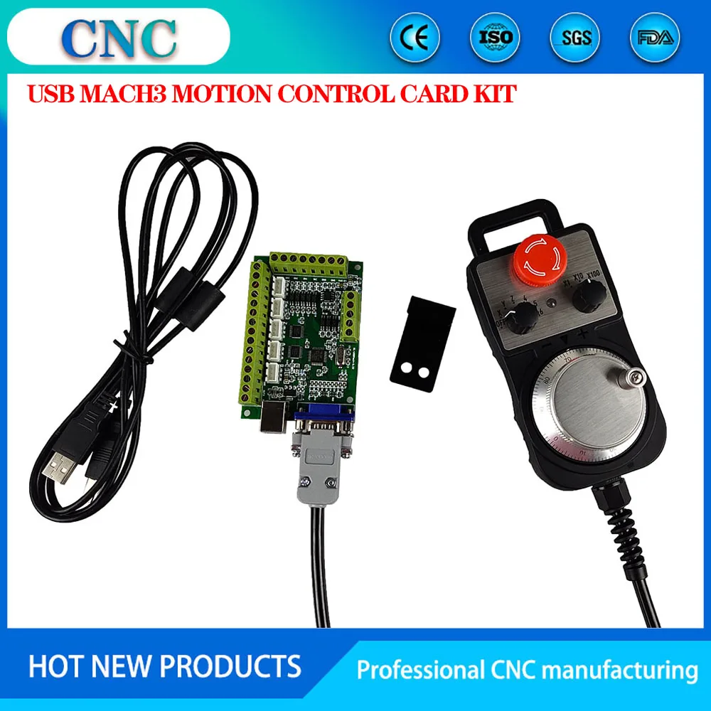 

cnc controller 100k 5-axis USB Mach3 motion control card cnc kit with 6-axis emergency stop electronic handwheel,