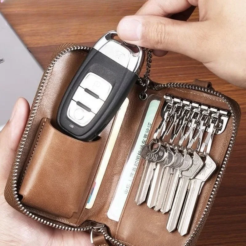 

Новинка 2025 года, кожаный держатель для ключей большой емкости, кошелек для хранения автомобильных ключей, мужской и женский чехол для ключей, функциональный кошелек