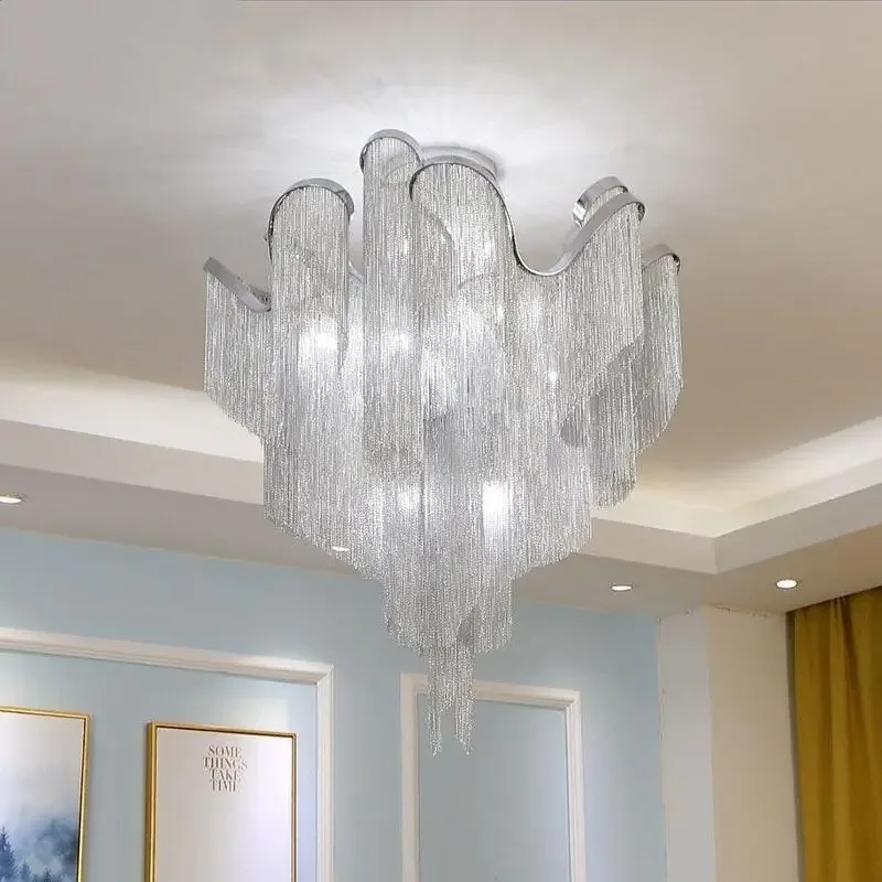 Modern LED Flower Tassels Ceiling Chandeliers Living Room Hall Staircase Large Hanging Light Duplex Building Villa Pendant Lamp