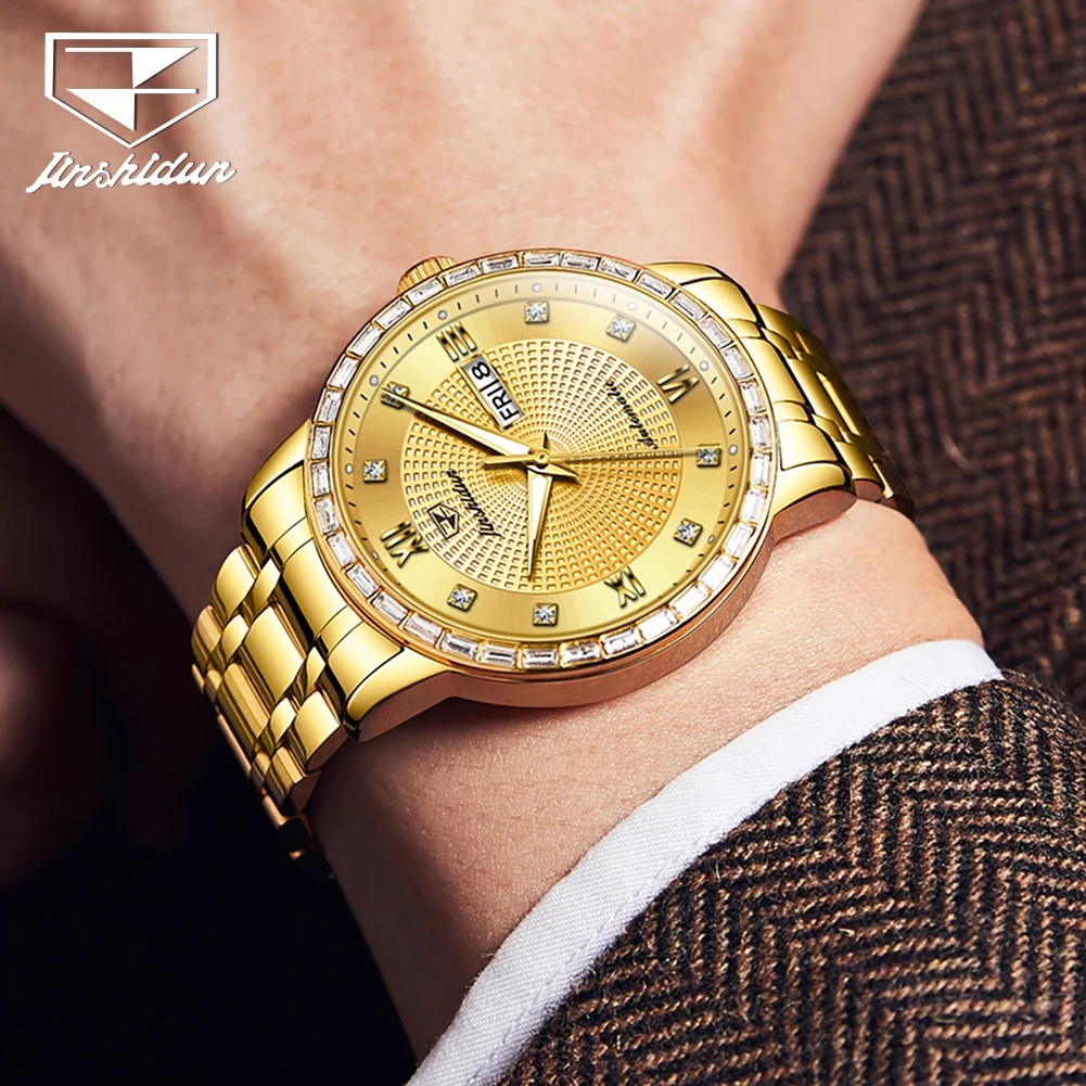 Мужские часы JSDUN 8959, модные трендовые часы с двойным календарем и римскими шкалами, алмазные часы, роскошные брендовые автоматические механические мужские часы