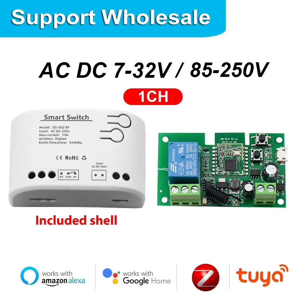 1CH Tuya Zigbee Smart Relay Controller RF433Mhz Remote Light Switch Support DC5V AC220V Automation Module
