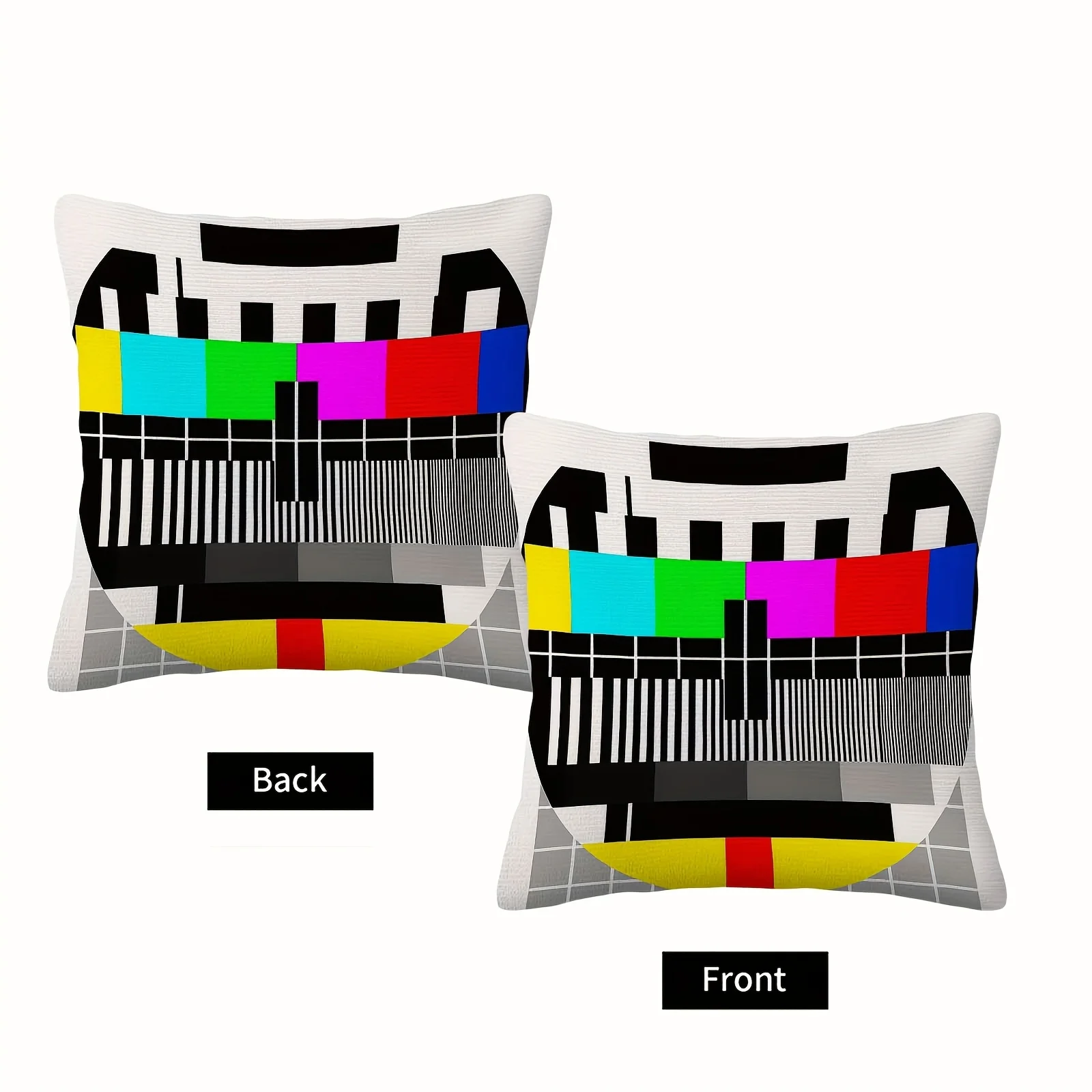 Customize 1pc Retro TV Test Pattern Cushion Cover & Pillowcase - Double-Sided Vintage TV Signal, Soft Short Plush Polyester Suit