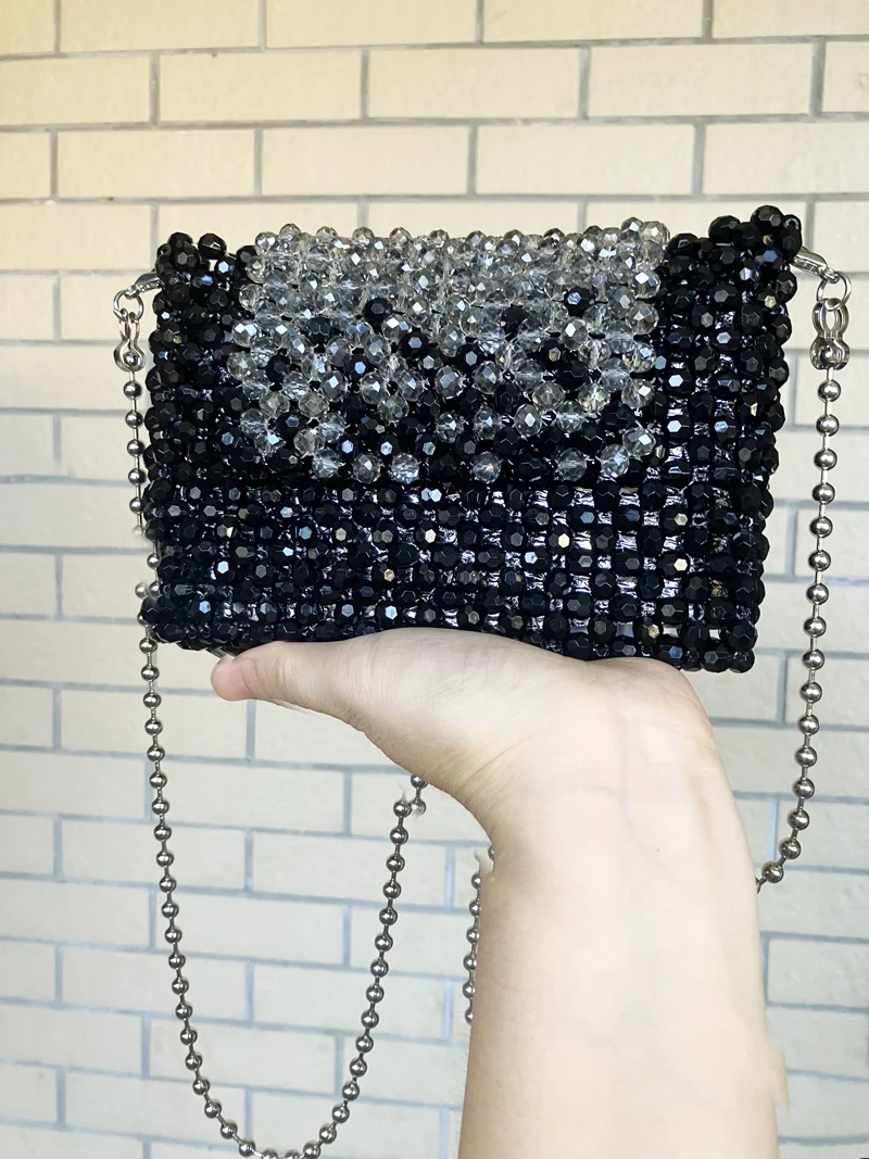 Beaded bag, Custom handbag for women,Black, unique handmade, gift for her, classic, lightweight, acrylic, women's