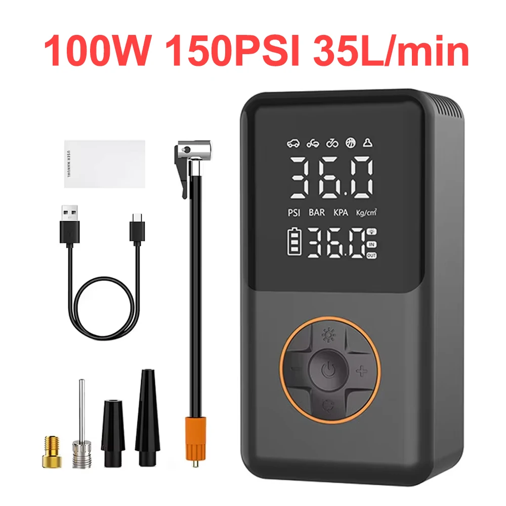 

150PSI 35L/min Car Air Compressor 100W Portable Electric Air Pump Car Tire Inflator For Motorcycle Bicycle Tire Air Filling Pump