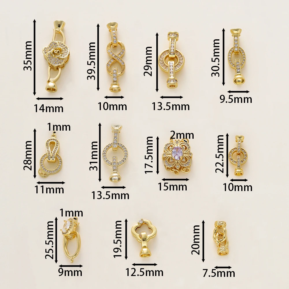 1/2Pcs 14/18K Gold Color Plated End Caps Fastener Necklace Clasps with Zircon for DIY Jewelry Bracelet Making Accessories