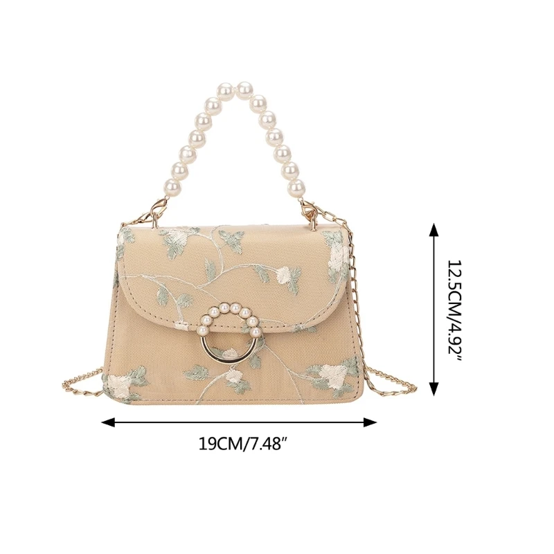 Ladies PU Shoulder Bag Lace Floral Embroidery Handbag Bags