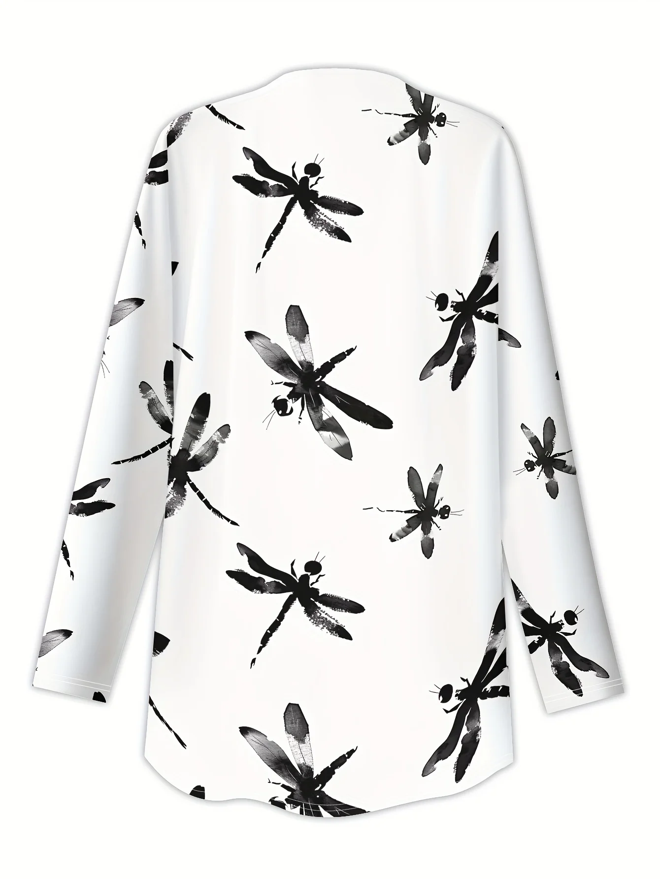 Fashion Women's Dragonfly Printed Long Sleeve Cardigan, Polyester Open Front, Lightweight Cover Up, Spring Autumn Casual Coat