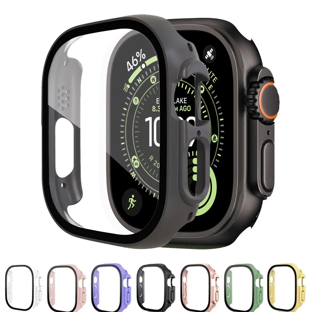 Displayschutzfolie für Apple Watch Ultra, 49 mm, Zubehör, PC, stoßfester Stoßfänger + gehärtetes Glas, iWatch-Abdeckung, Serie Ultra3 2 1