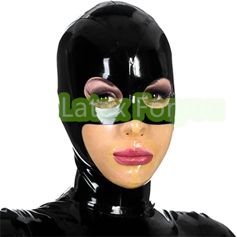 เซ็กซี่ Latex Hood หน้ากากยางเครื่องรางสีดําโปร่งใส Handmade เปิดตาปากฮาโลวีนคอสเพลย์เครื่องแต่งกายสําหรับผู้ชายผู้หญิง