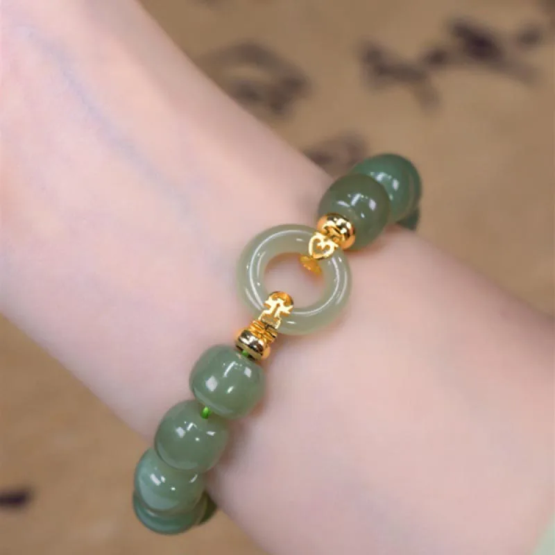 New Bohemian Vintage Beaded Natural Hetian Jade Bracelet Elegant Retro Fashion Hand Ornaments Bracelet Women Casual Jewelry Gift