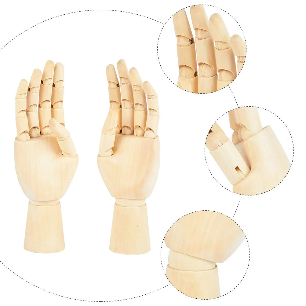 

2pcs Wooden Hand Mannequin Left Right Movable Joint Sketch For Artists Kids Learning Tool Painting Decoration Comic Sketch Props