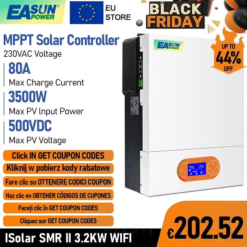 EASUN 3200W 24V Solar Inverter 230VAC Pure Sine Wave PV Input 500VDC 80A MPPT Charger Inversor Support Lithium BMS With WIFI