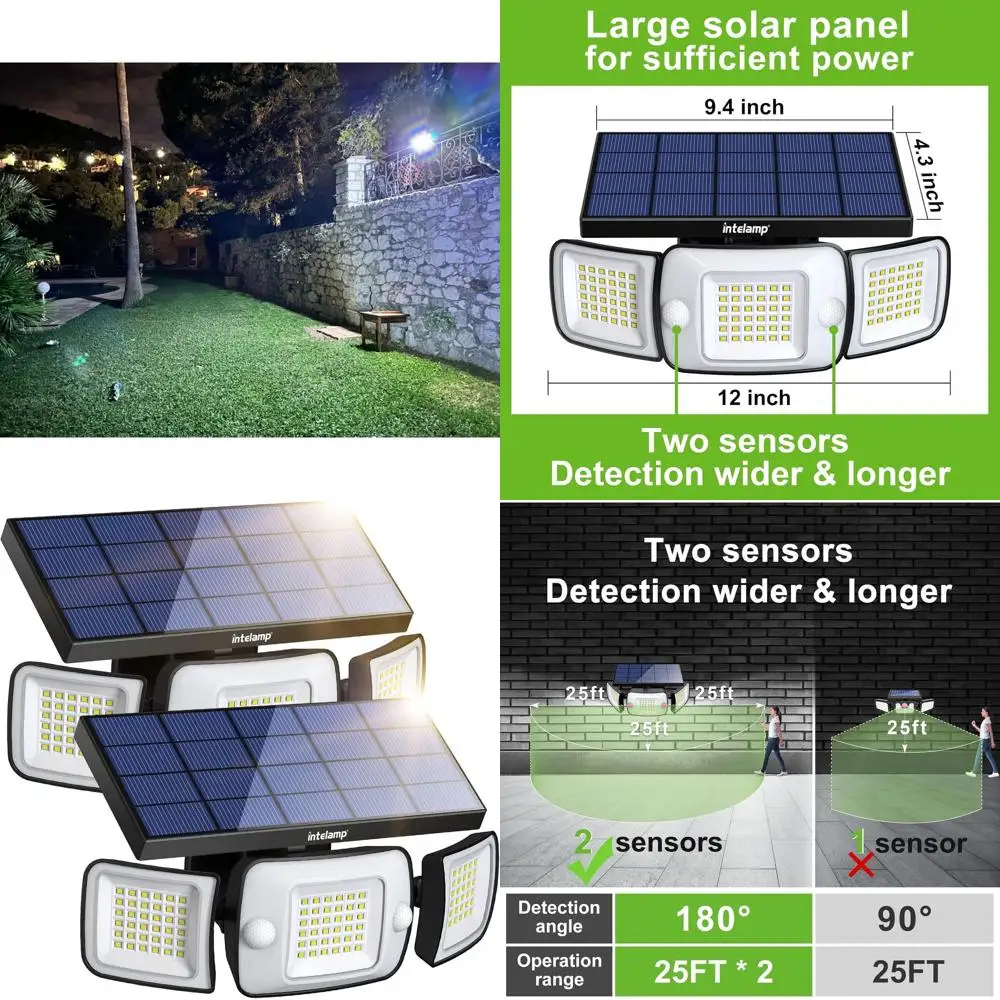 

6000mAh Dual-Sensor Solar Outdoor Lights with 270° Wide Angle and 3 Modes, Waterproof for Outdoor Use