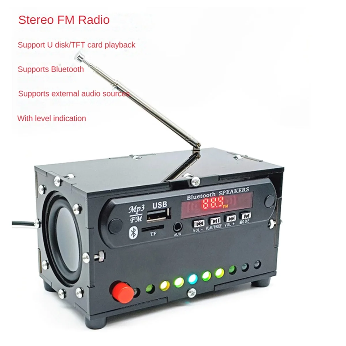 DIY FM Radio DIY FM Radio Electronic Kit Bluetooth Audio 5Wx2 Spectrum Indicate Music Player Soldering Practice