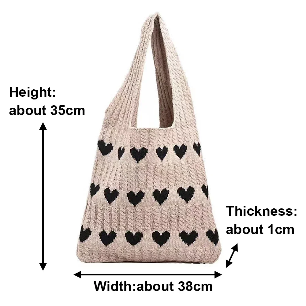 Women New Knitted Shopping Bag Women's INS Sweet Heart Knitted Storage Handbags Underarm Knitted Bag Large Capacity Storage Bags