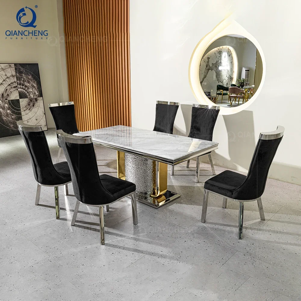 QIANCHENG Dubai Hotel Expensive High Back Luxury Dining Chair Kitchen White Leather Silla Comedor For Heavy People