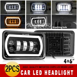 HL 1/2/4pcs Black 4X6 LED Headlight with 2Color DRL For Honda Suzuki DRZ Cars Accessories Rectangular Light off-road use 12V 24V