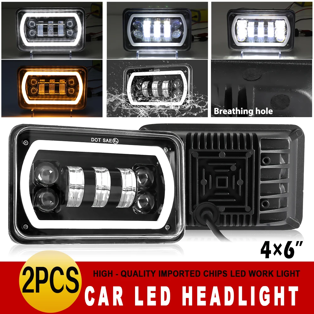 HL 1/2/4pcs Black 4X6 LED Headlight with 2Color DRL For Honda Suzuki DRZ Cars Accessories Rectangular Light off-road use 12V 24V