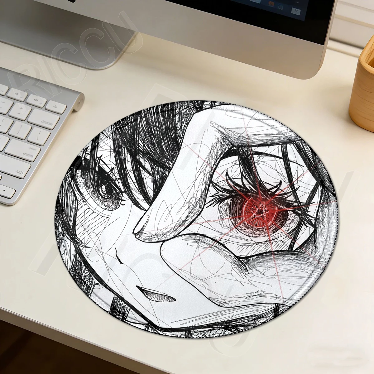 Anime Girl Aesthetics Mouse Pad PC Accessories Office Rubber Black Mousepad Round Decort Playpad Speed Gaming Keyboard Desk Mat
