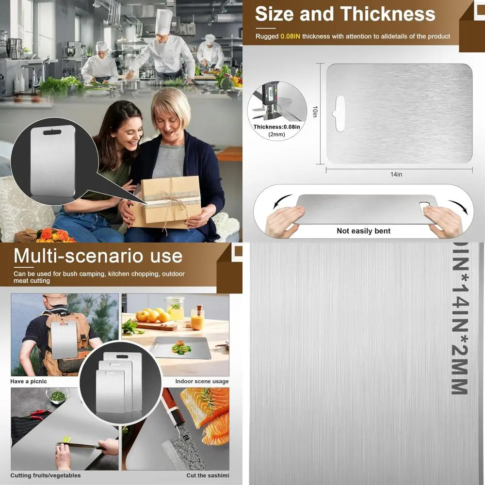 

Двусторонняя разделочная доска из чистого титана, 10x14 дюймов, толщина 0,08 дюйма, медицинского уровня, легкая очистка для использования на кухне и на открытом воздухе