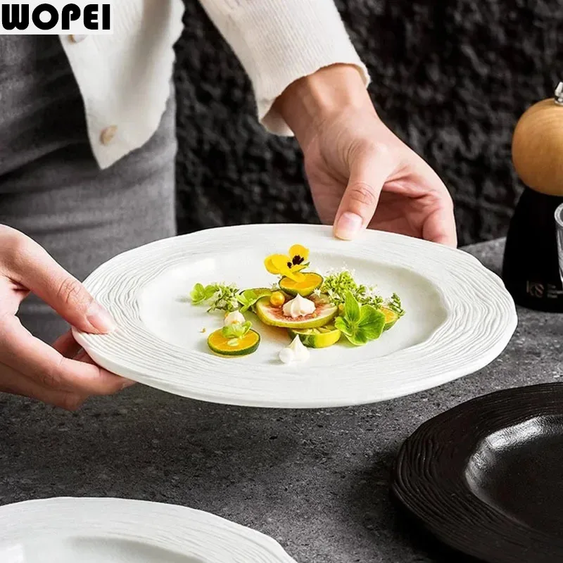 Matte Wave Texture Ceramic Plate Salad Plate Thick Soup Plate Dessert Dish Snack Dish Restaurant Molecular Cuisine Tableware