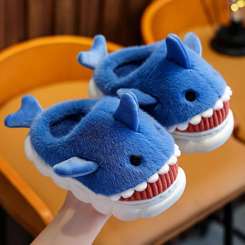 Child Shoes Winter Cotton Slippers Home Child Shark Shoes Flip Flops for Kids Girls Cute Cartoon Baby Boys Slippers