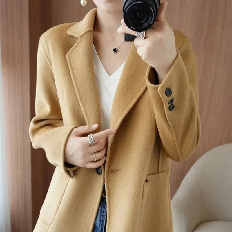 Pop Pop Autumn And Winter Wool Jacket Womens Clothing Short Woolen Coats Slim Wild Elegant Female Korean Outerwear Thick Blazer
