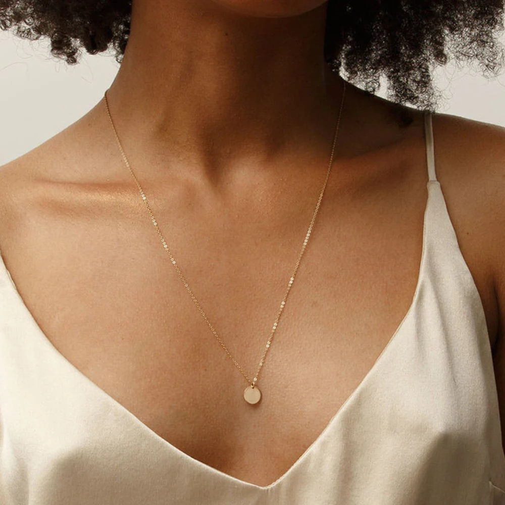 Visunion Minimalist Round Pendant Necklace for Women Stainless Steel Clavicle Long Chain Fashion Jewelry Statement Girl