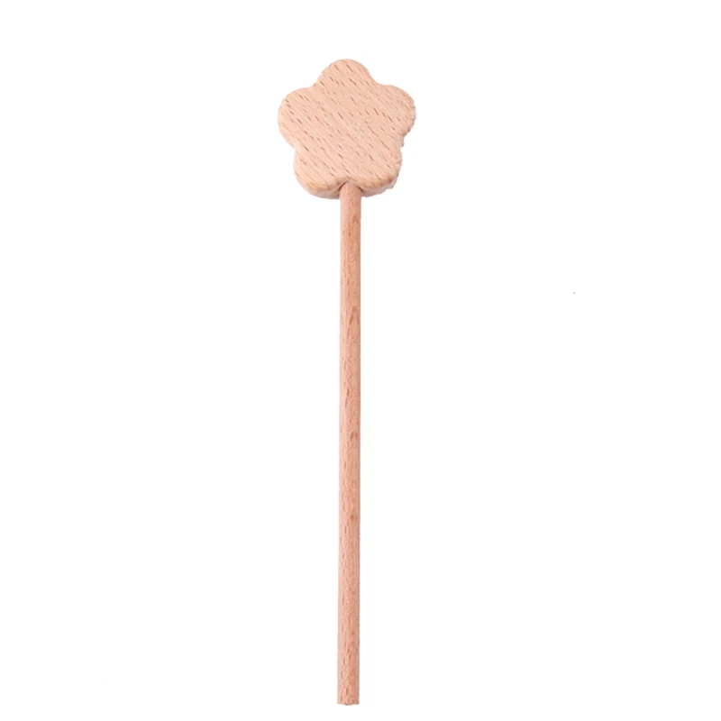 Wooden Teether Stick Star Bear Flower Beech Wood Teething Toy Ornament for Baby Girls Boys Teething Pain Relief Appease