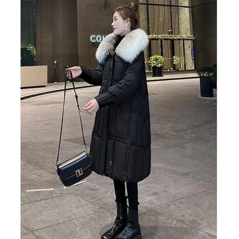 سترة نسائية بياقة من فراء الثعلب الحقيقي 95% من ريش الإوز الأبيض لشتاء 2025 النسخة الكورية الجديدة معطف فضفاض وسميك ودافئ معطف سترة #2