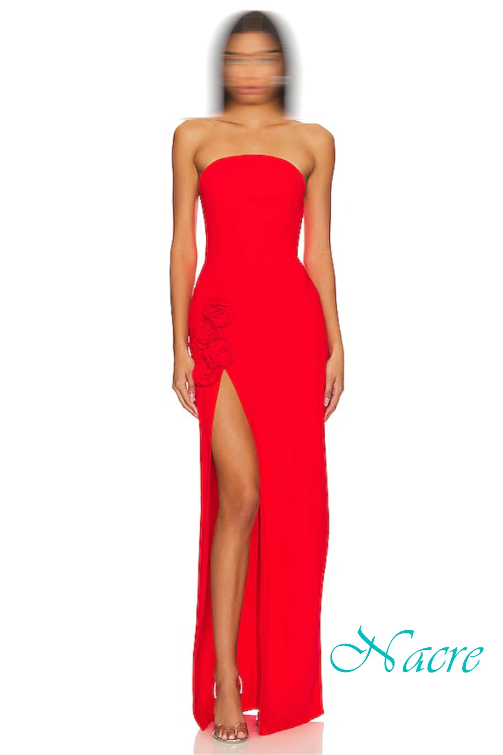 Customized Elegant Jersey Strapless Evening Dress Delicate Flowers Prom Dresses Temperament Sleeveless Special Occasion Gowns