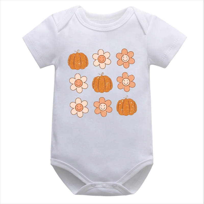 

Boho Flowers Pumpkins Distressed Baby Girl Clothes Pumpkin Bodysuits Fashion Fall Autumn Romper Thanksgiving Halloween Gifts m