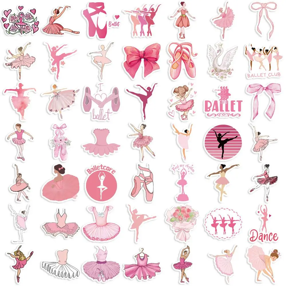 10/50pcs Cute Pink Ballet Girls Stickers estetica Ins Kawaii Art decalcomanie giocattolo fai da te telefono chitarra Laptop bagagli Skateboard