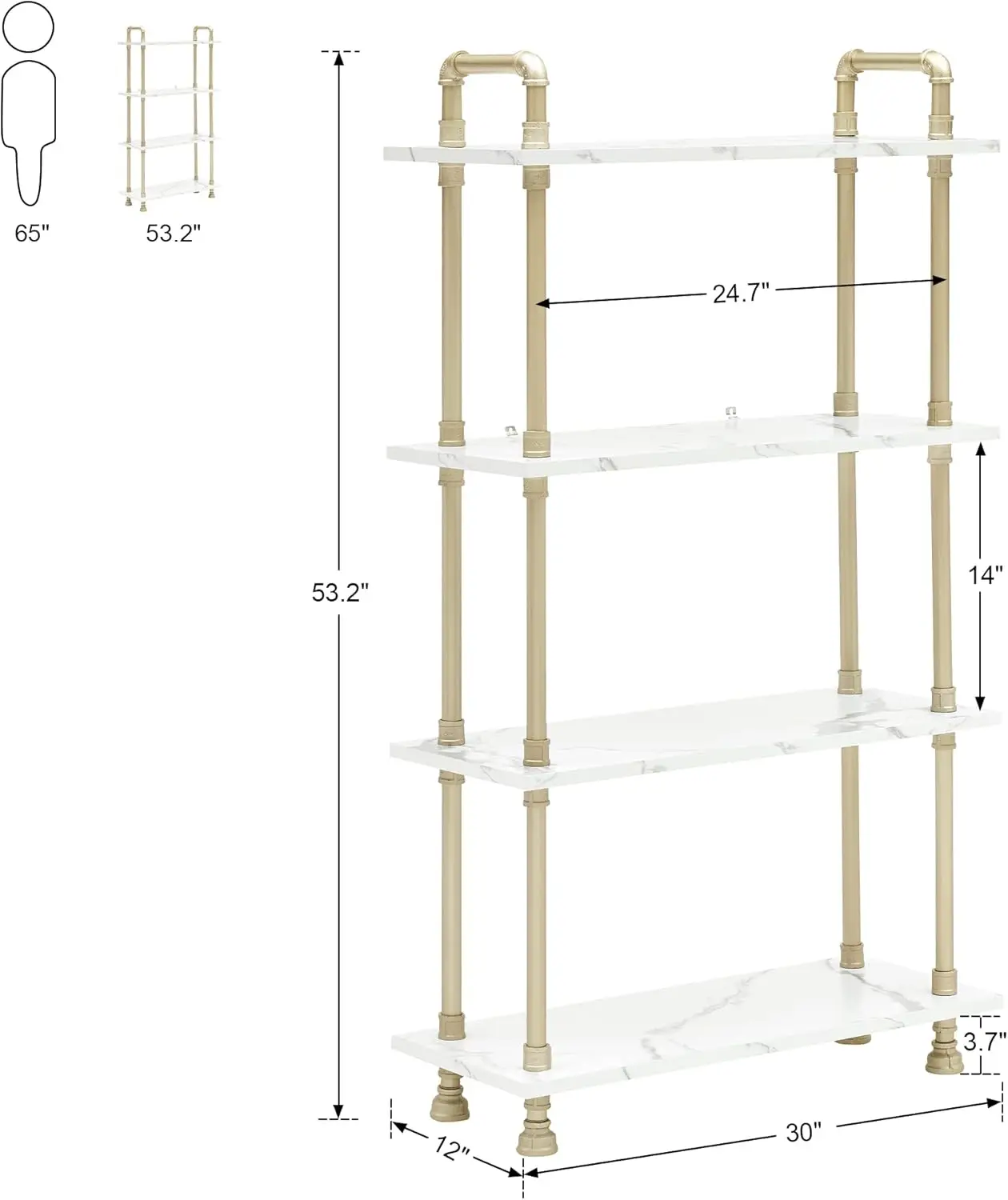 Estantería de 4 niveles, muebles de estanterías de madera y metal, estantería moderna y estrecha para decoración del hogar para sala de estar,