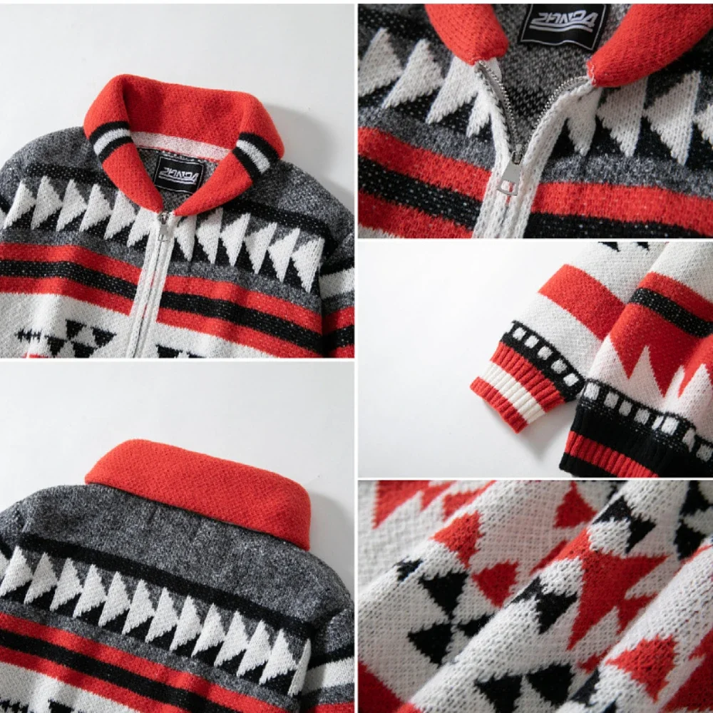 Luxury High-end Autumn Winter Men's Jacquard Zip Up Knit Jacket Lapel Long Sleeve Knitted Cardigan Sweater Men Clothing Coat New - Image 5