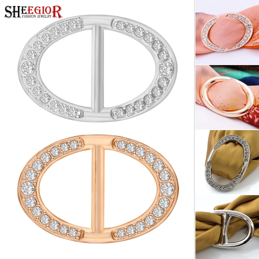 Кристалл овальный шарф с пряжкой, брошь, украшения, скользящий регулируемый шейный платок, одежда, футболка, кольцо, зажимы для женщин, украшение, аксессуар