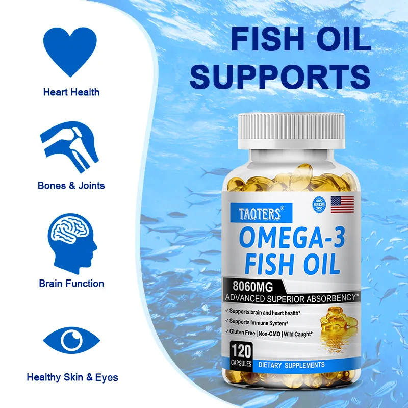 Fish Oil Omega 3 - Helps Improve Eyes, Joints, Antioxidants, Improves Skin Health, Brain Function and Supports Immunity