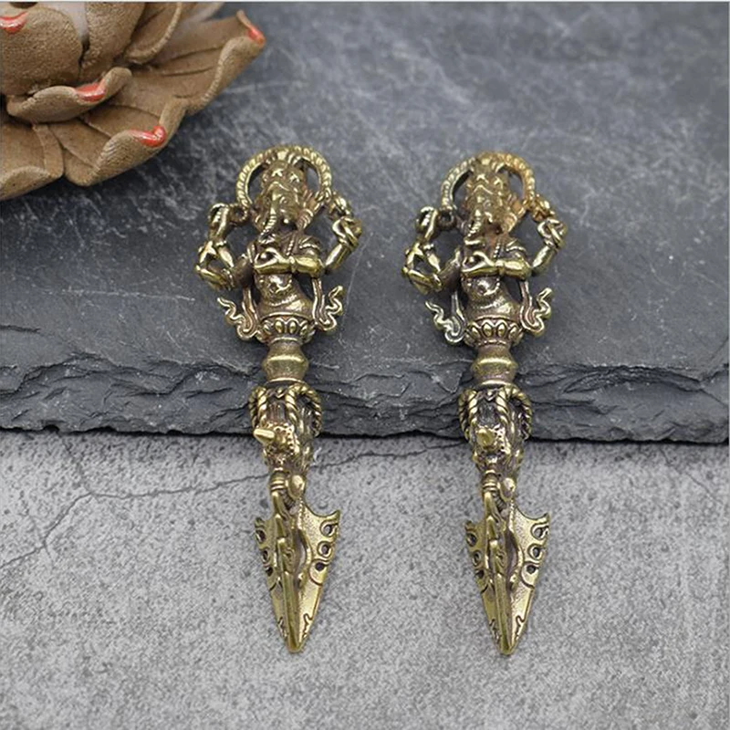 1PC Brass Elephant God of Wealth Vajry Pestle Pendant for Lucky Car Keychain Key Ring Bag Car Key Holder Party Gift