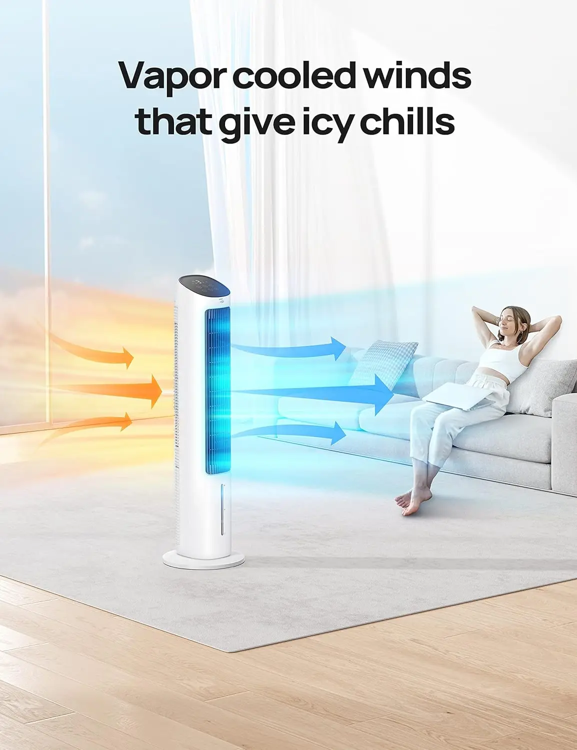 Refroidisseur d'Air par Évaporation Osccorporelle à 80 °, Eau Perfente Précieuse, Packs de Glace, Télécommande, 4 Vitesses, Minuterie de 7h