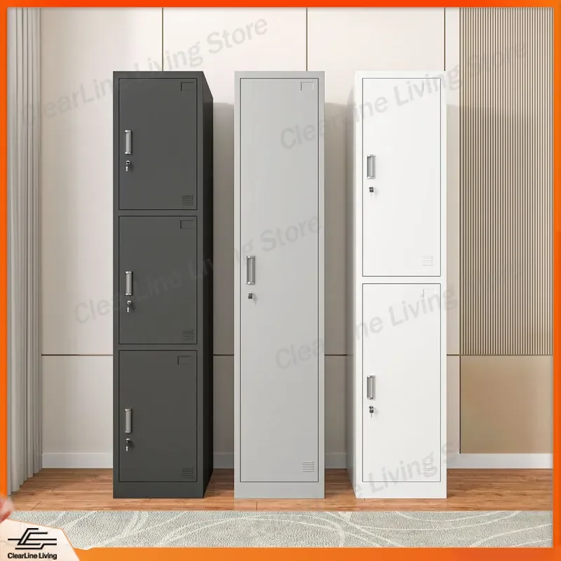 Single Door Steel Locker Iron Storage Cabinet for Office Staff Dormitory Gym Bathroom Small Narrow Locked File Cupboard