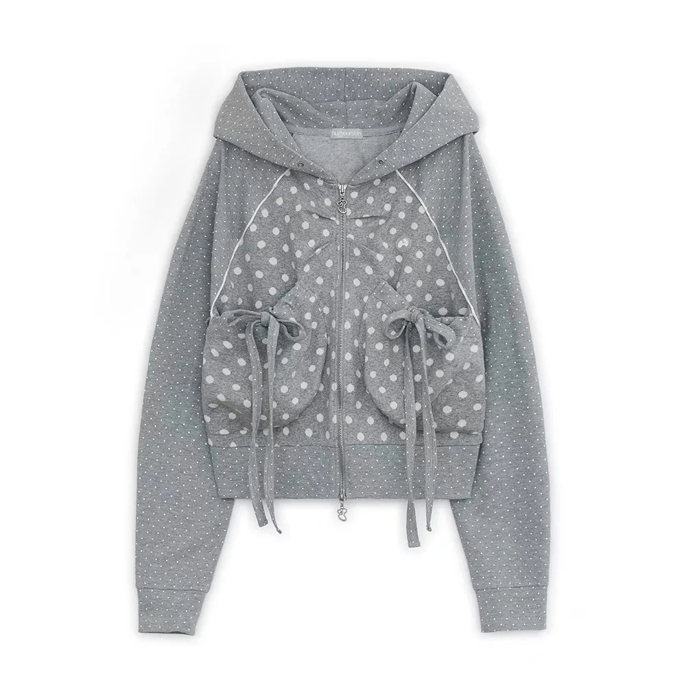 Casual Sle Color Blo Hoodie Jaet Women's Slim Fit Top Spring 2025 Cotton Long Sve Zipper Closed Pattern