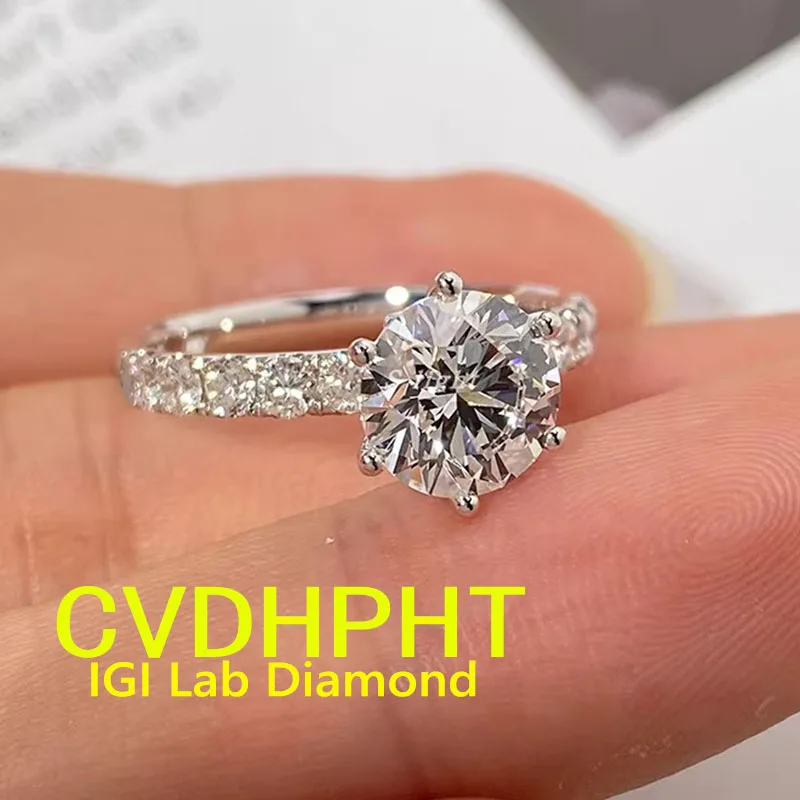 1 2 3 4 Carat real Solid 14K white gold Lab grown dimaond ring IGI&GIL round shape D VS1 Wedding engagement ring